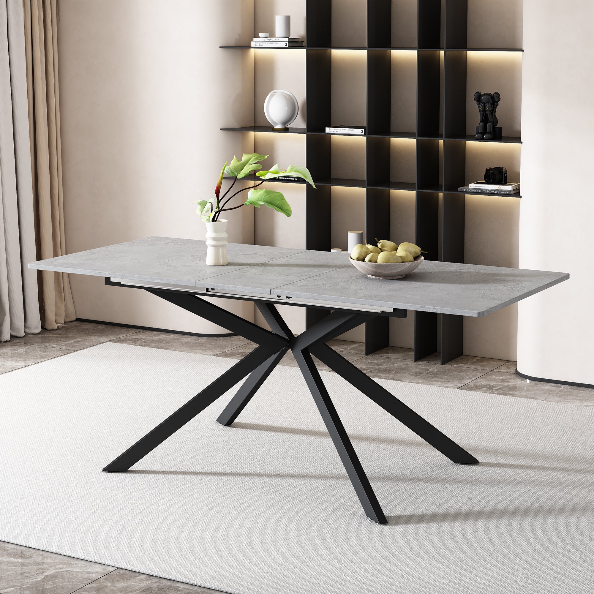 Rozkładany stół jadalny dla 4-6 osób - Dł. 150/180 x Szer. 70 x Wys. 76 cm - Nogi z płyty MDF i metalu - Blat imitujący marmur - Szary