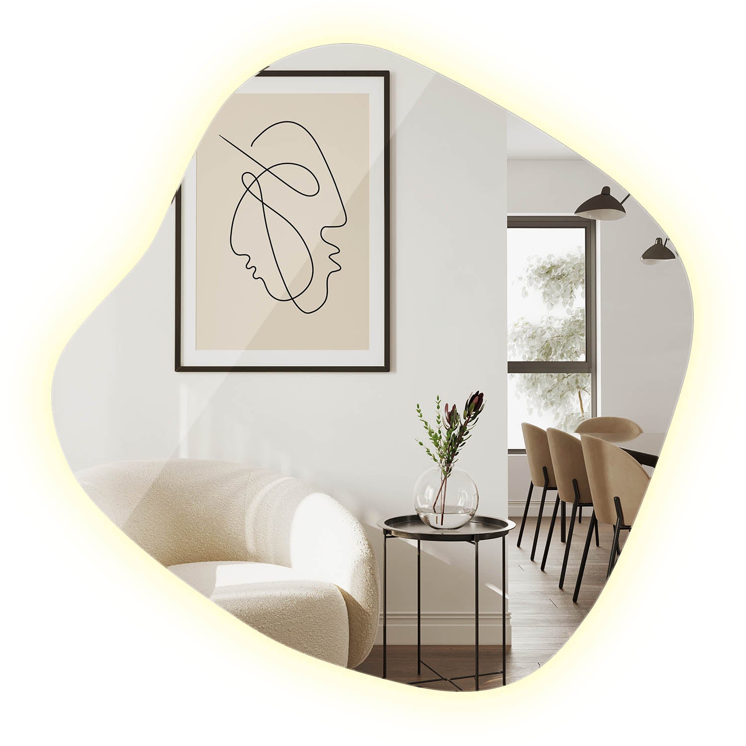 Modne Wiszące Lustro z Oświetleniem LED Premium Nieregularne Na Ścianę - neutralna barwa - 57x57,7 cm - TULUP
