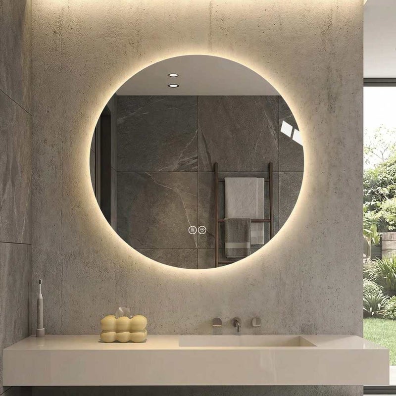 Okrągłe lustro łazienkowe LED 80 cm, podświetlane, przeciwmgielne, ściemnialne, 3 kolory, pamięć, HD, 5 mm, bez miedzi
