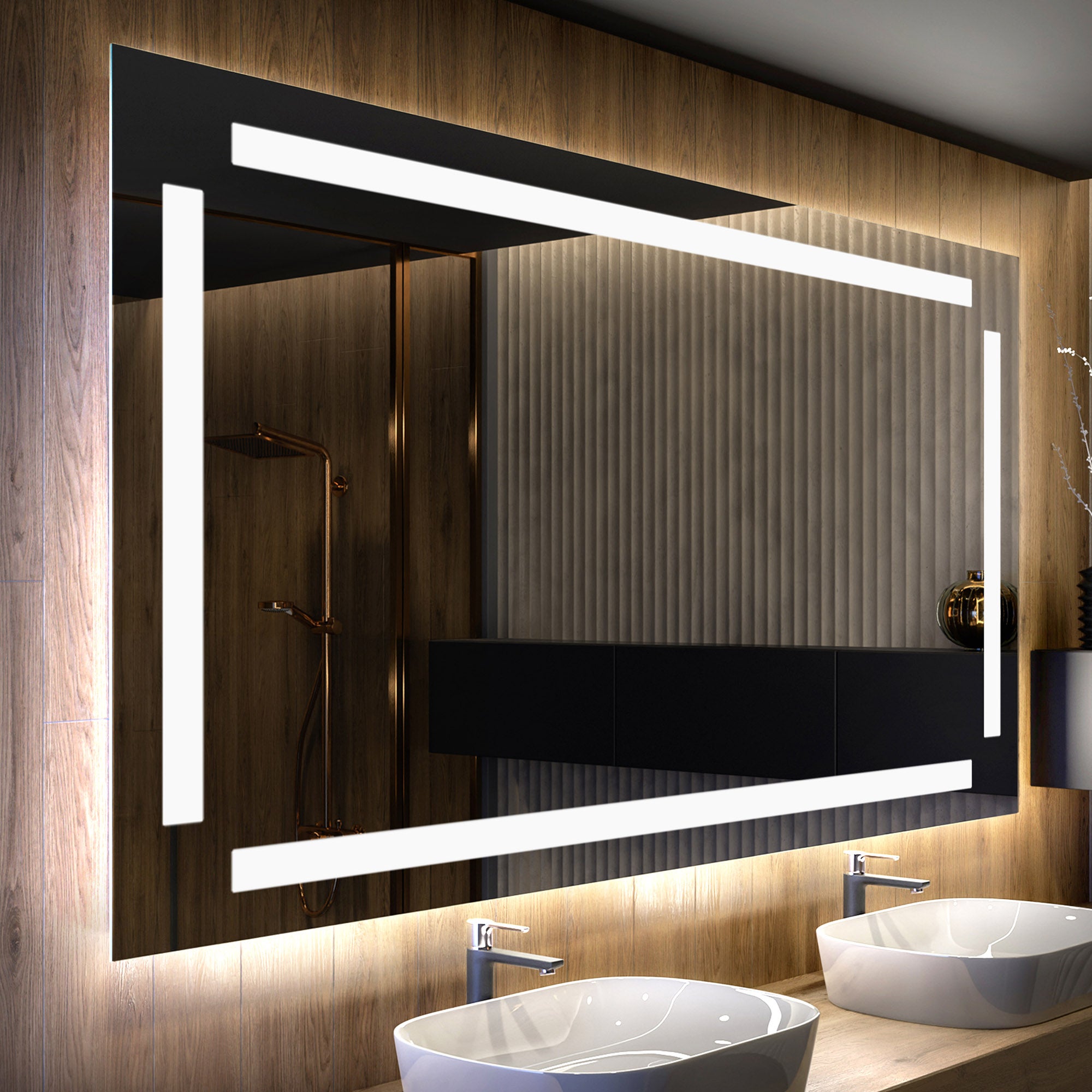 Lustro z podświetleniem LED Łazienka (140x90cm) Lustro z podświetleniem LED i chłodnym białym oświetleniem