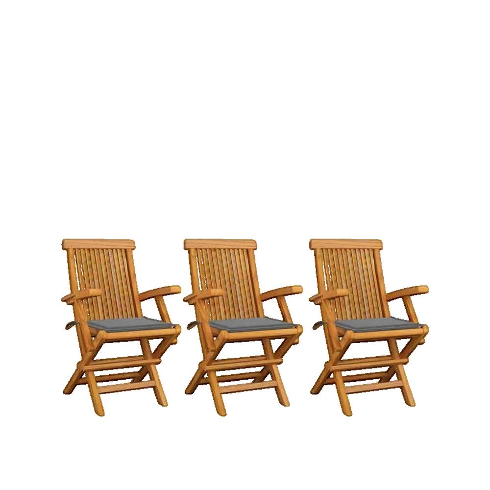 Krzesła ogrodowe vidaXL zestaw 3 szt. Lite drewno tekowe składane szare