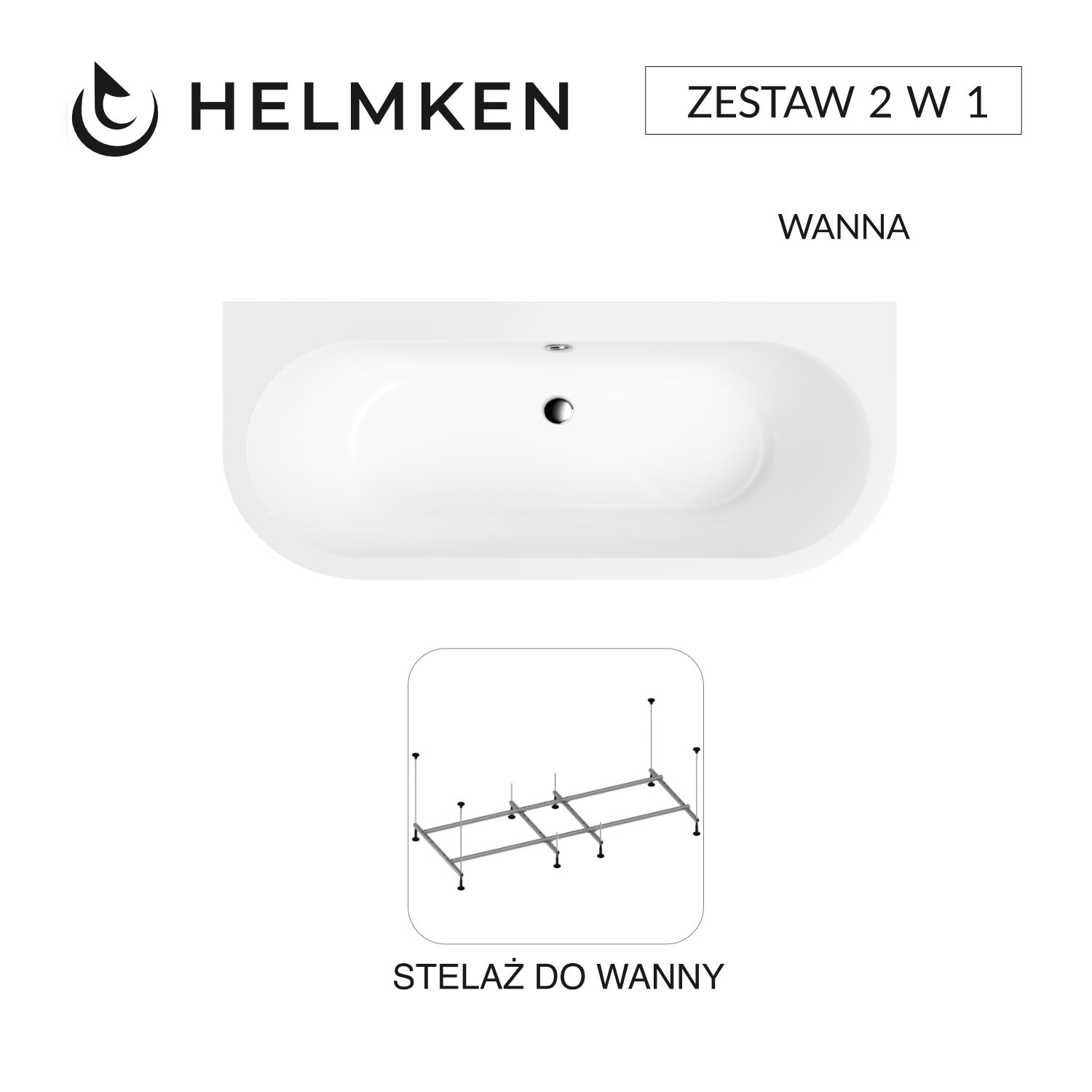 Wanna półokrągła akrylowa 170x75 Helmken Imperia + Stelaż do wanien Helmken 21210028 / 35080075-2S