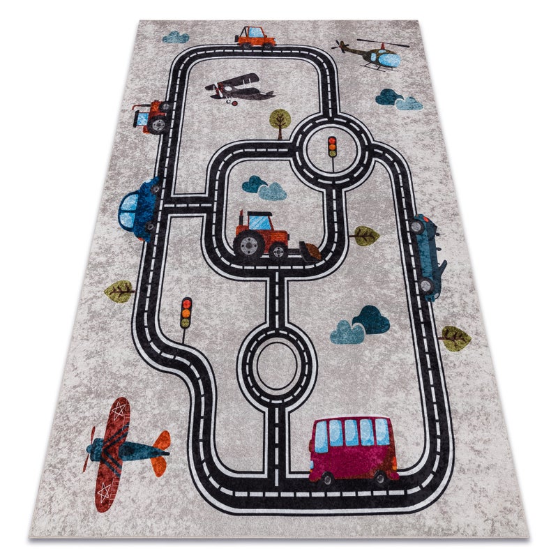 Dywan do prania JUNIOR 52242.801 Miasto, uliczki dla dzieci, antypoślizgowy - beż / czarny 200x290 cm