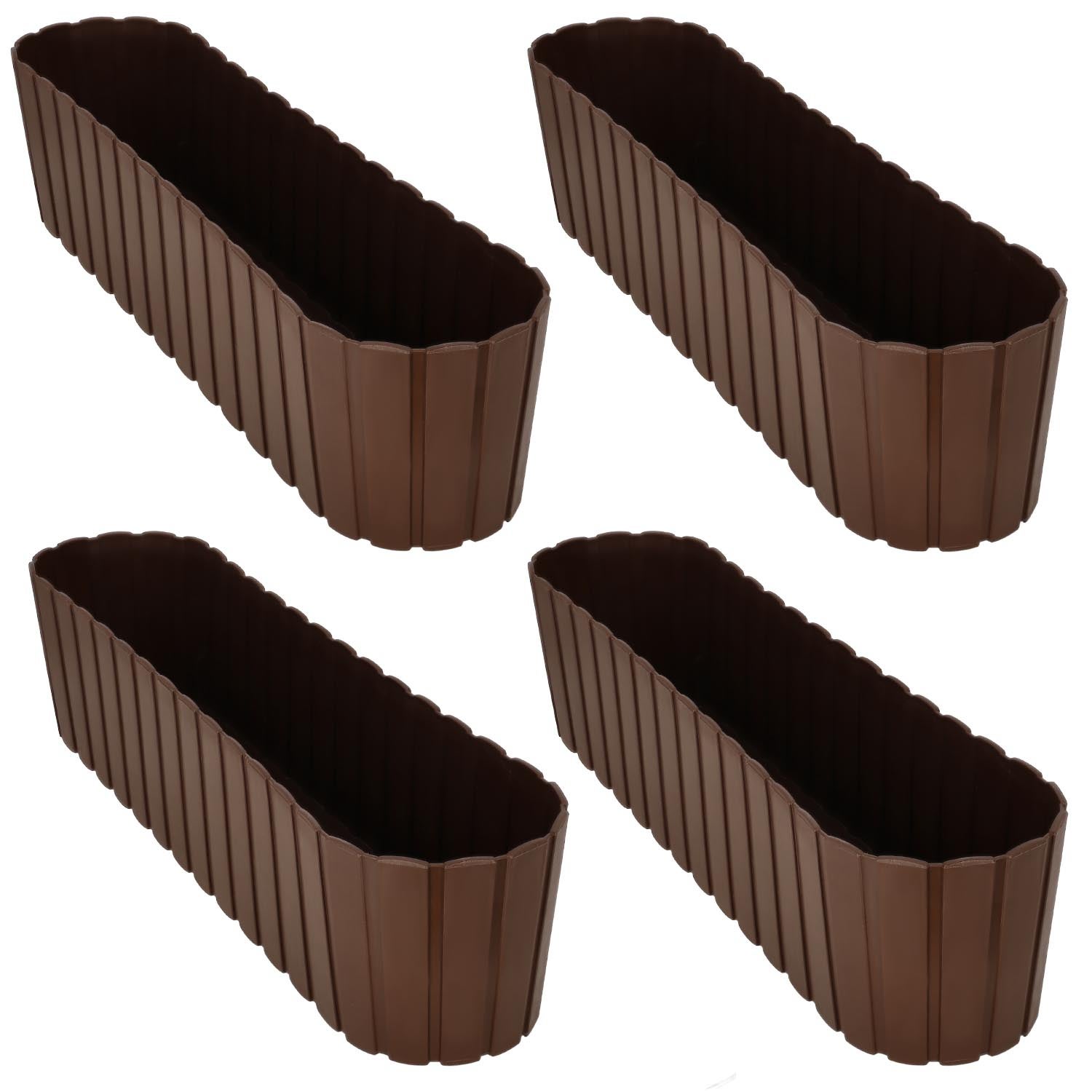 4 szt. Doniczka Skrzynka Balkonowa - 60 x 14 x 13 cm - Skrzynia Plastikowa na Kwiatki - Donica Owalna na Balkon - Rustykalna - Brąz KOTARBAU