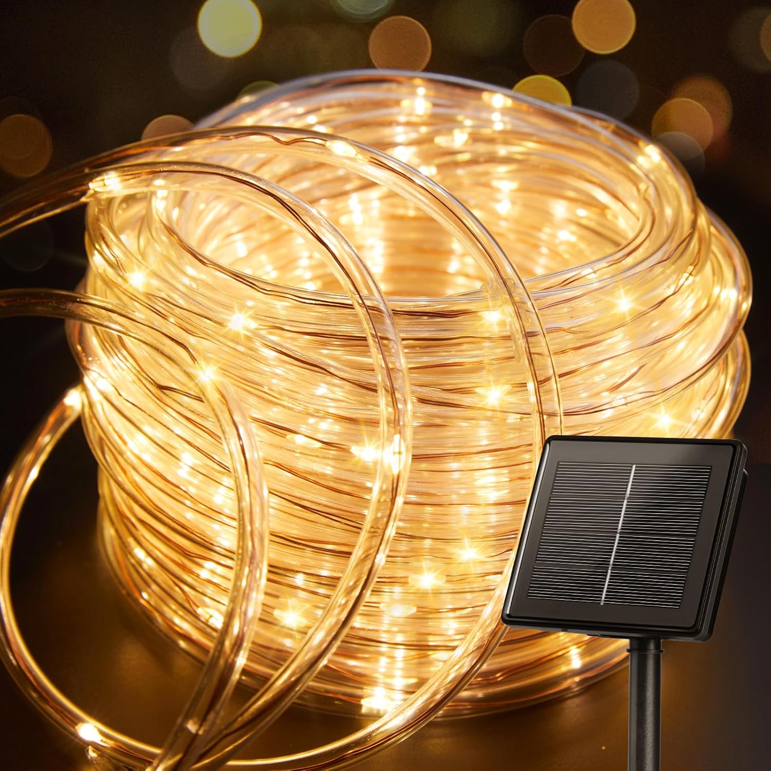 10-metrowe wodoodporne lampki solarne, 100 diod LED, 8 trybów oświetlenia, odpowiednie na imprezy, do ogrodów i na tarasy, ciepłe białe światło