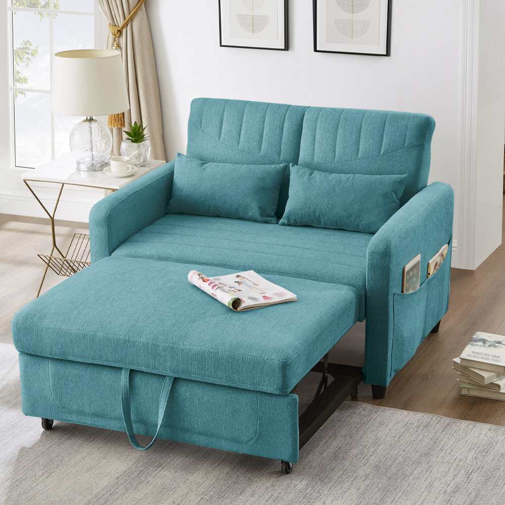 Rozkładana sofa 2-osobowa z funkcją spania, nowoczesny design, 3-pozycyjne oparcie, oddychająca tkanina bawełniano-lniana, prosty i współczesny styl