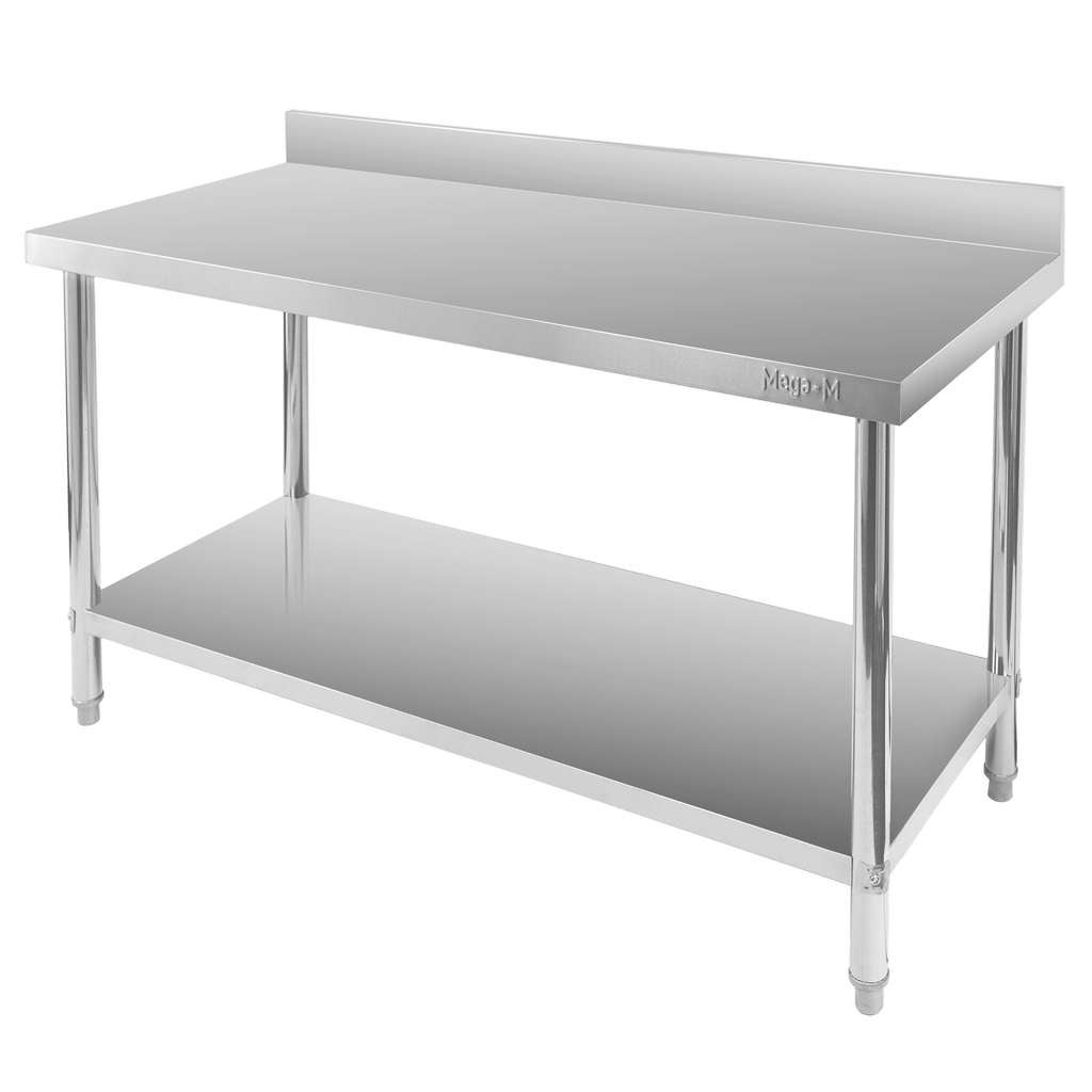 Stół gastronomiczny ze stali nierdzewnej Mega-M X Standard kuchenny przyścienny z półką 150x60x85cm