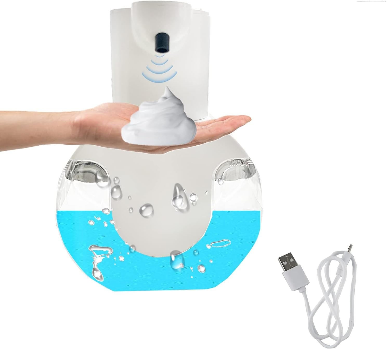 Automatyczny dozownik mydła, bezdotykowy dozownik mydła montowany na ścianie, 420 ml, z czujnikiem, ładowany przez USB, wodoodporny IPX5, automatyczny