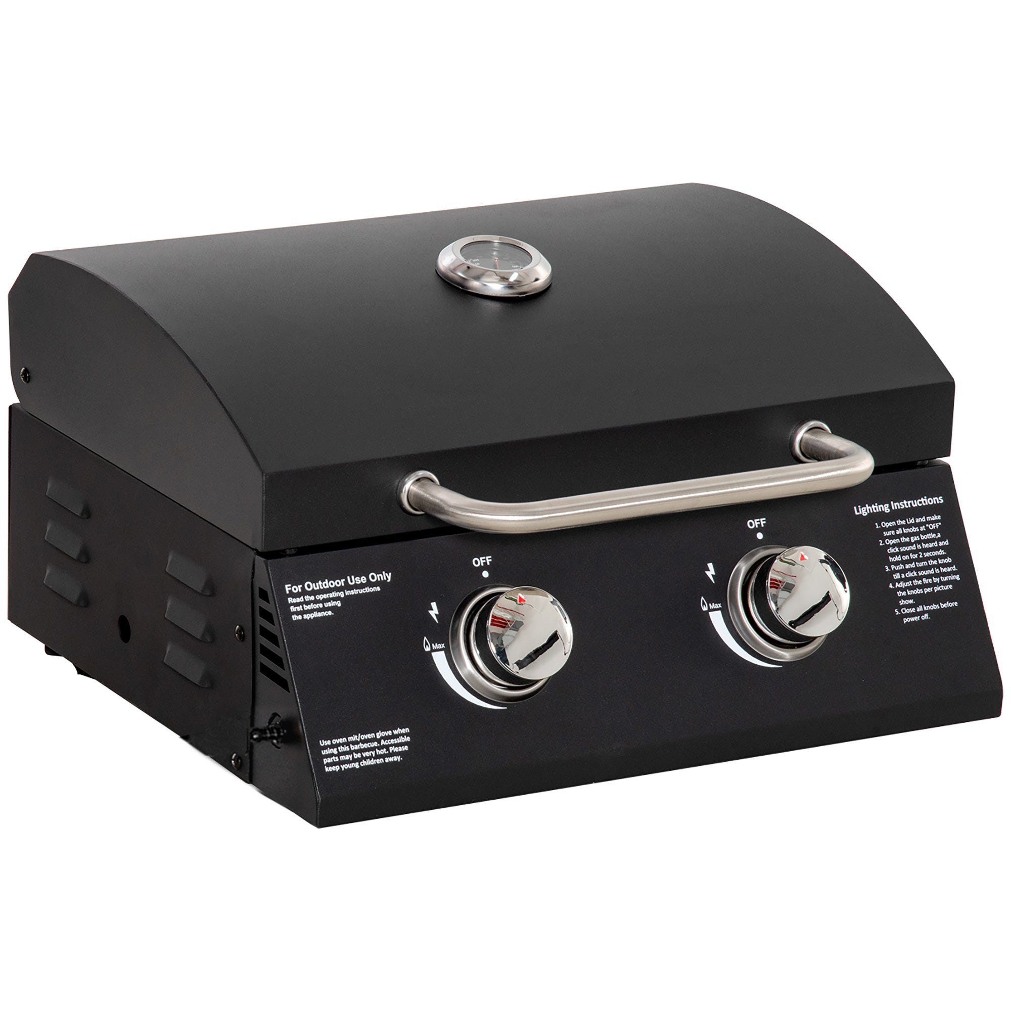 Przenośny grill gazowy stołowy ze składanymi nogami – 2 palniki 5 kW – kempingowy grill gazowy – grill
