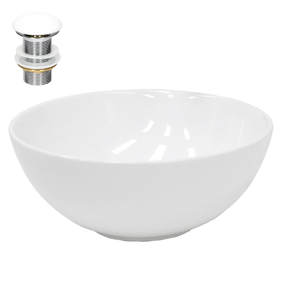 Umywalka ceramiczna z zestawem odplywowym Umywalka Ø 320 x 135 mm Biala