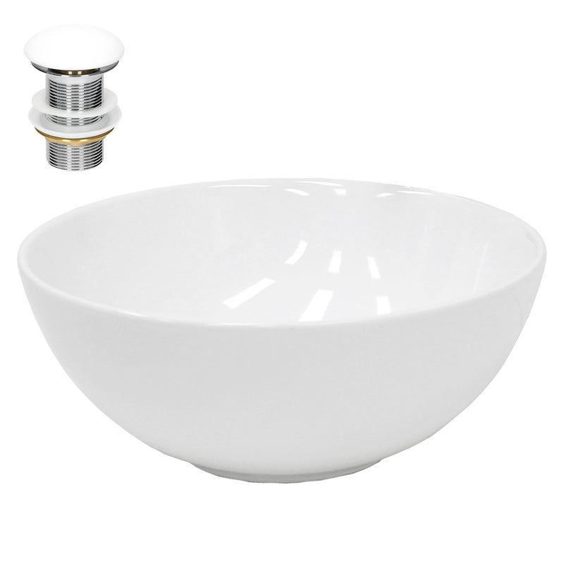 Umywalka ceramiczna z zestawem odplywowym Umywalka Ø 320 x 135 mm Biala