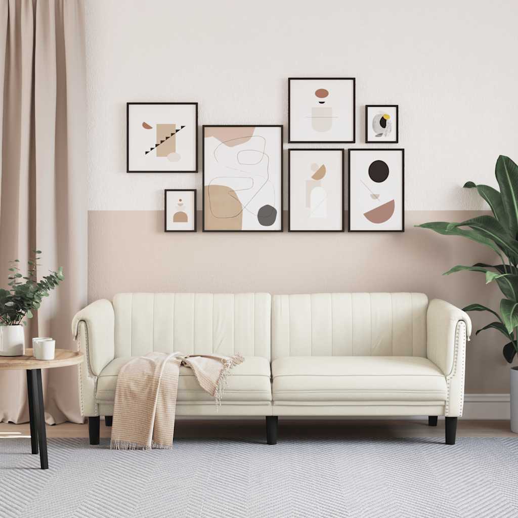 Sofa 3-osobowa, kremowa, tapicerowana aksamitem