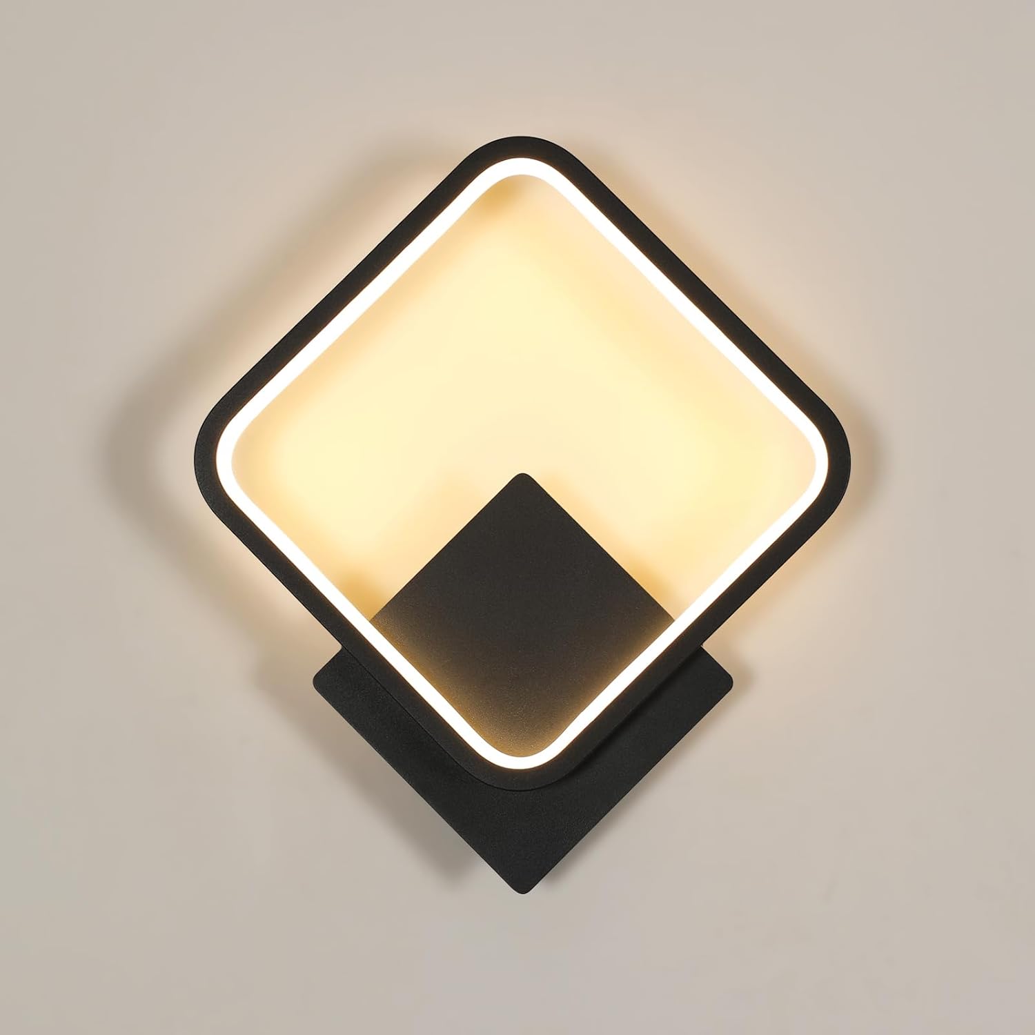 Kinkiet wewnętrzny, ciepłe białe światło 3000K, nowoczesny czarny kinkiet 17W, kreatywny kwadratowy aluminiowy kinkiet LED.