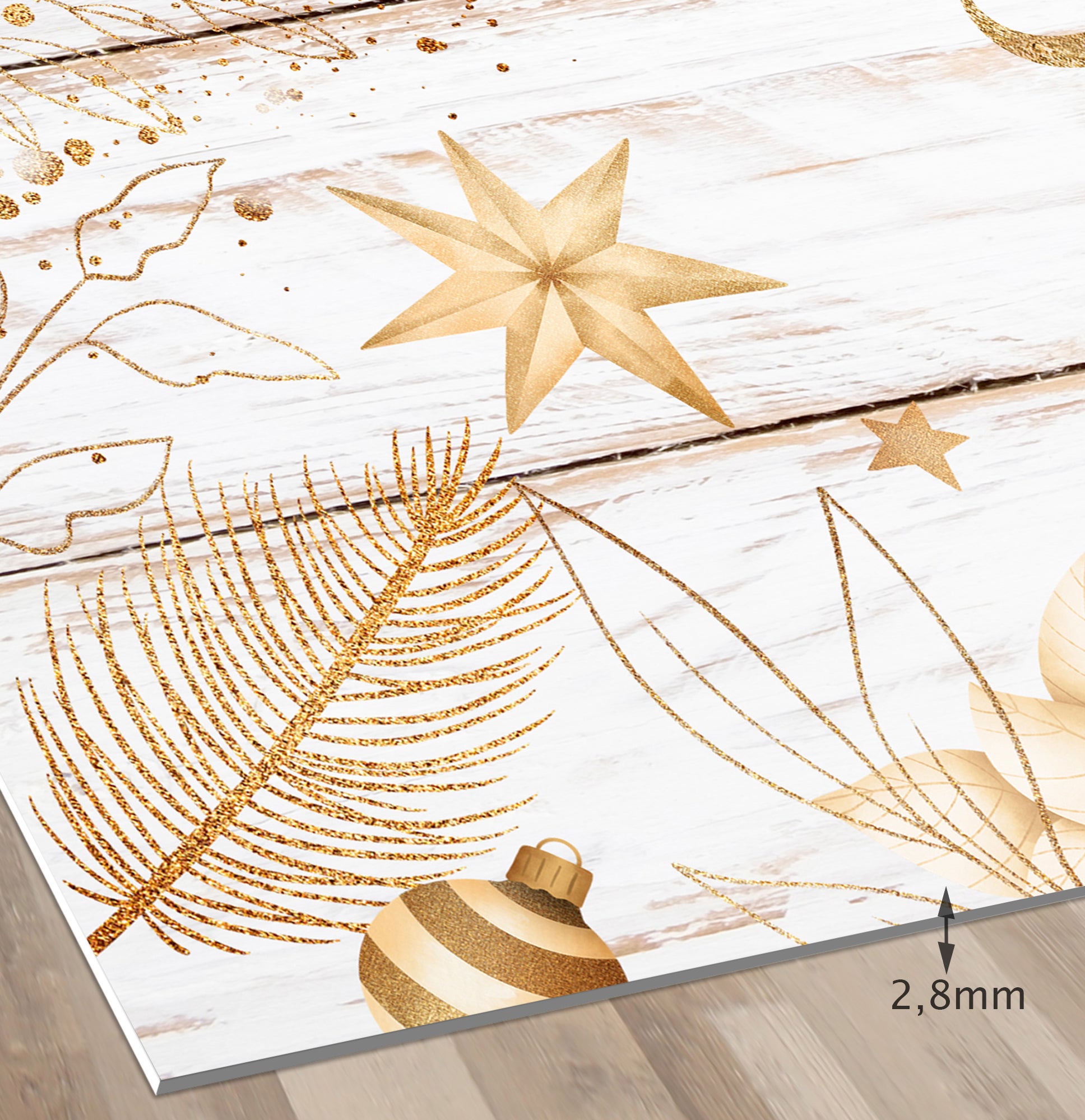 Dywan winylowy Gold & Wood biały 65x150 cm - PVC antypoślizgowy, wodoodporny, zmywalny, ognioodporny, styl świąteczny