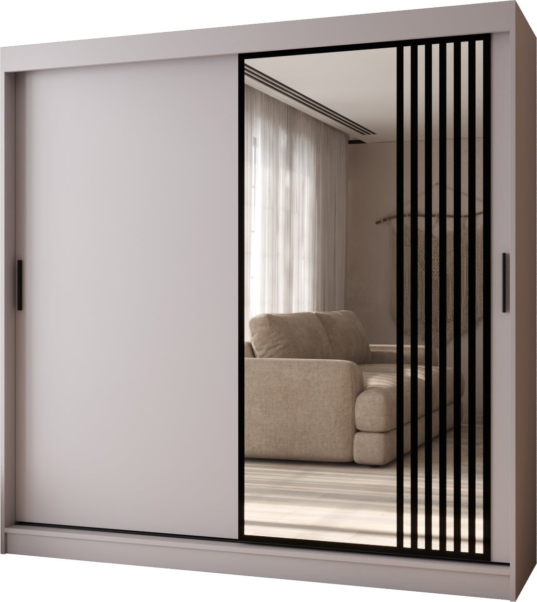 Szafa przesuwna z lustrem GLOSSY 200 x 62 x 200 kaszmir + u. czarny