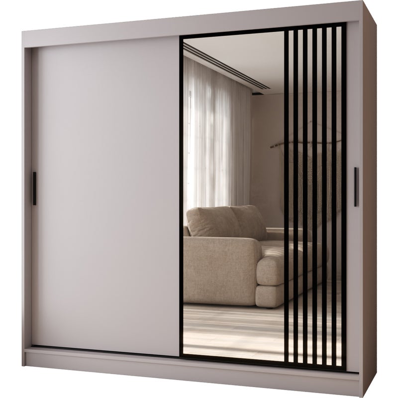 Szafa przesuwna z lustrem GLOSSY 200 x 62 x 200 kaszmir + u. czarny