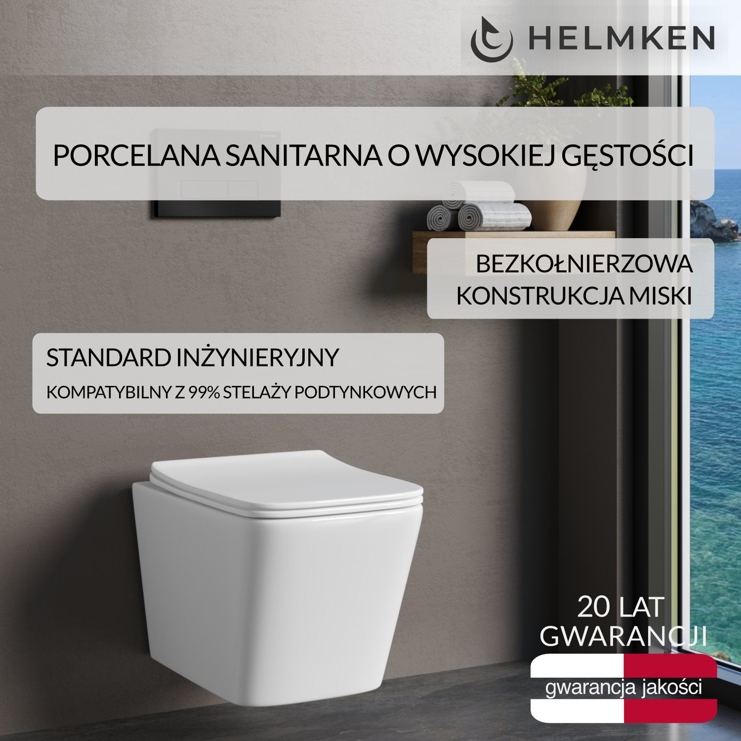 Miska wc wisząca z deską wolnoopadającą duroplast Helmken 35120001 (Biała)