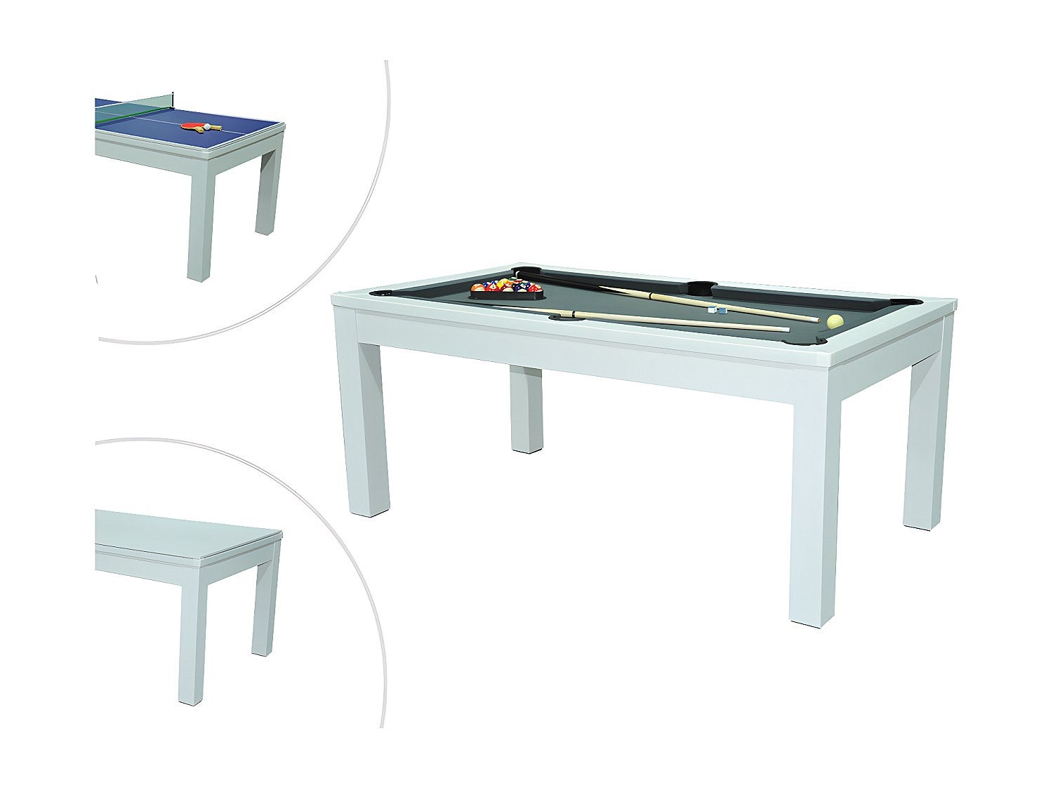 Biały rozkładany stół - Bilard i Ping-pong - Dł.182 x Szer.102 x Wys.80 cm - HENK
