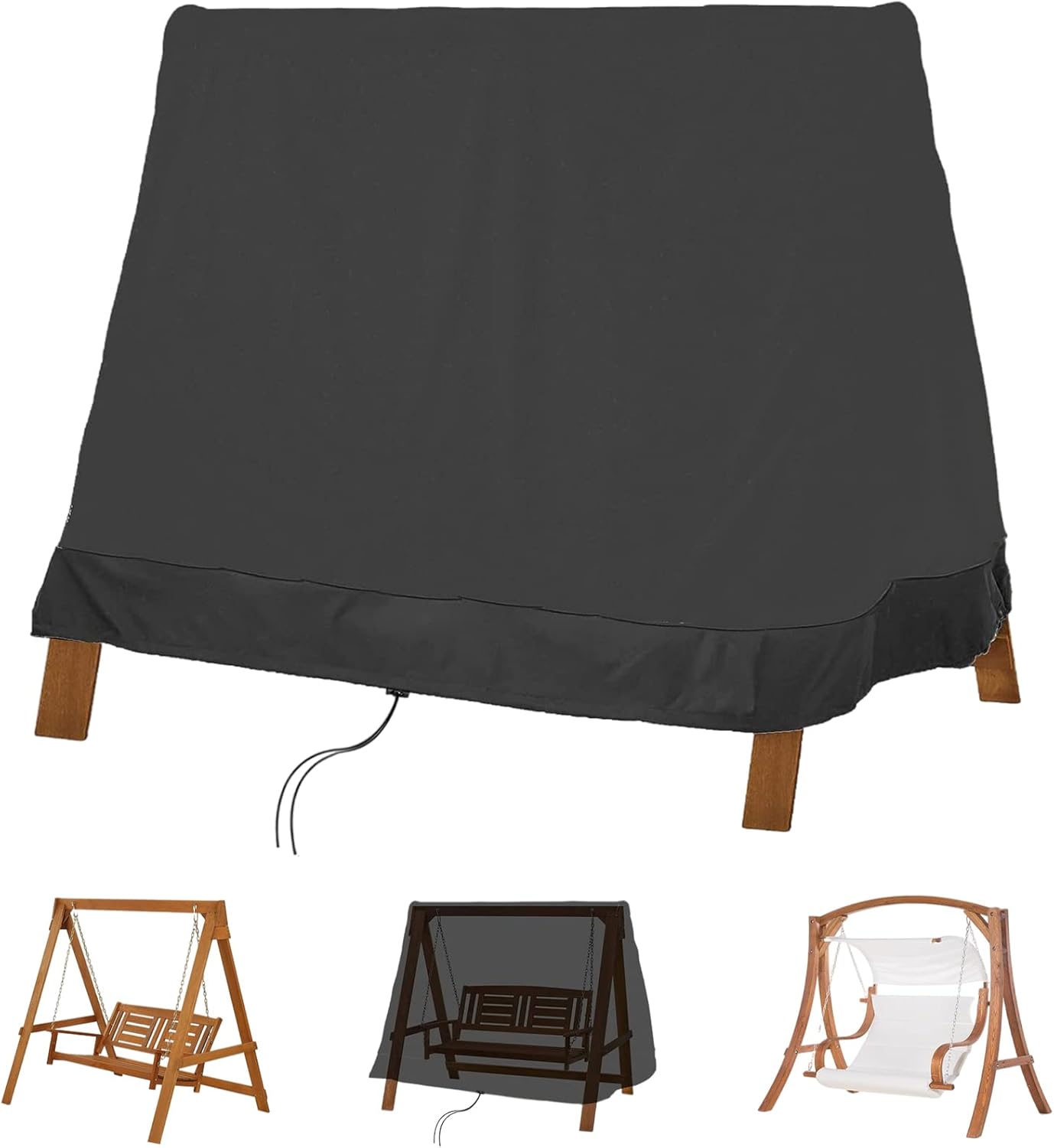 Pokrowiec ochronny na huśtawkę ogrodową 2-3 osobową - 182x139x170cm - ze sznurkiem ściągającym - na huśtawkę ogrodową, krzesło plażowe - Czarny