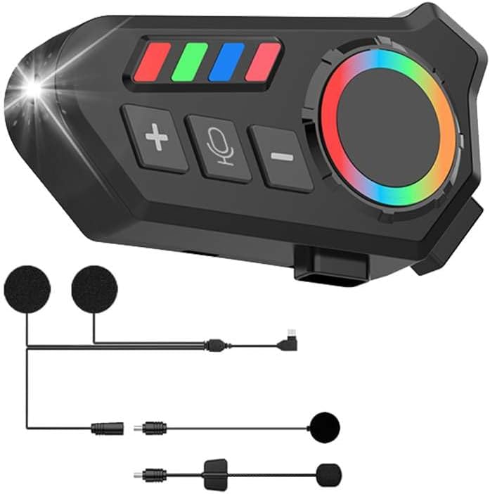 Słuchawki do kasku motocyklowego z diodami LED i światłami RGB, Bluetooth 5.4, zestaw głośnomówiący, bezprzewodowe, z redukcją szumów HD, wodoodpornoś