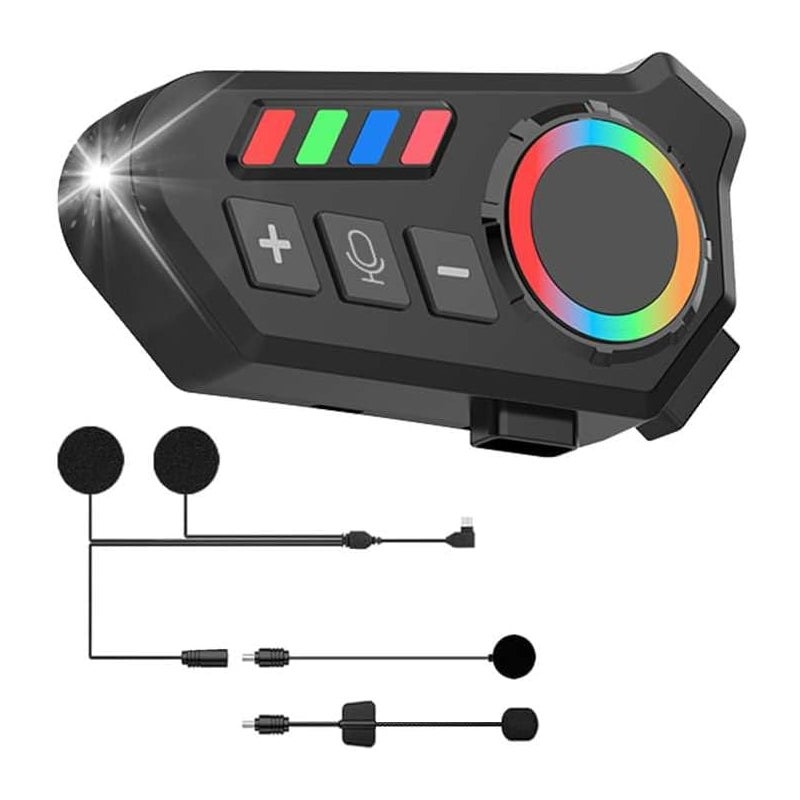 Słuchawki do kasku motocyklowego z diodami LED i światłami RGB, Bluetooth 5.4, zestaw głośnomówiący, bezprzewodowe, z redukcją szumów HD, wodoodpornoś