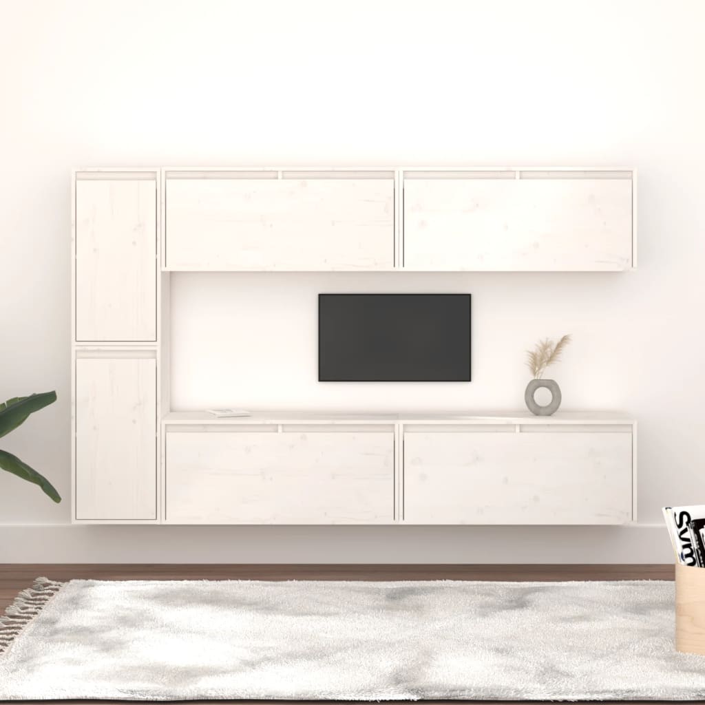 vidaXL Szafki TV, 6 szt., białe, lite drewno sosnowe