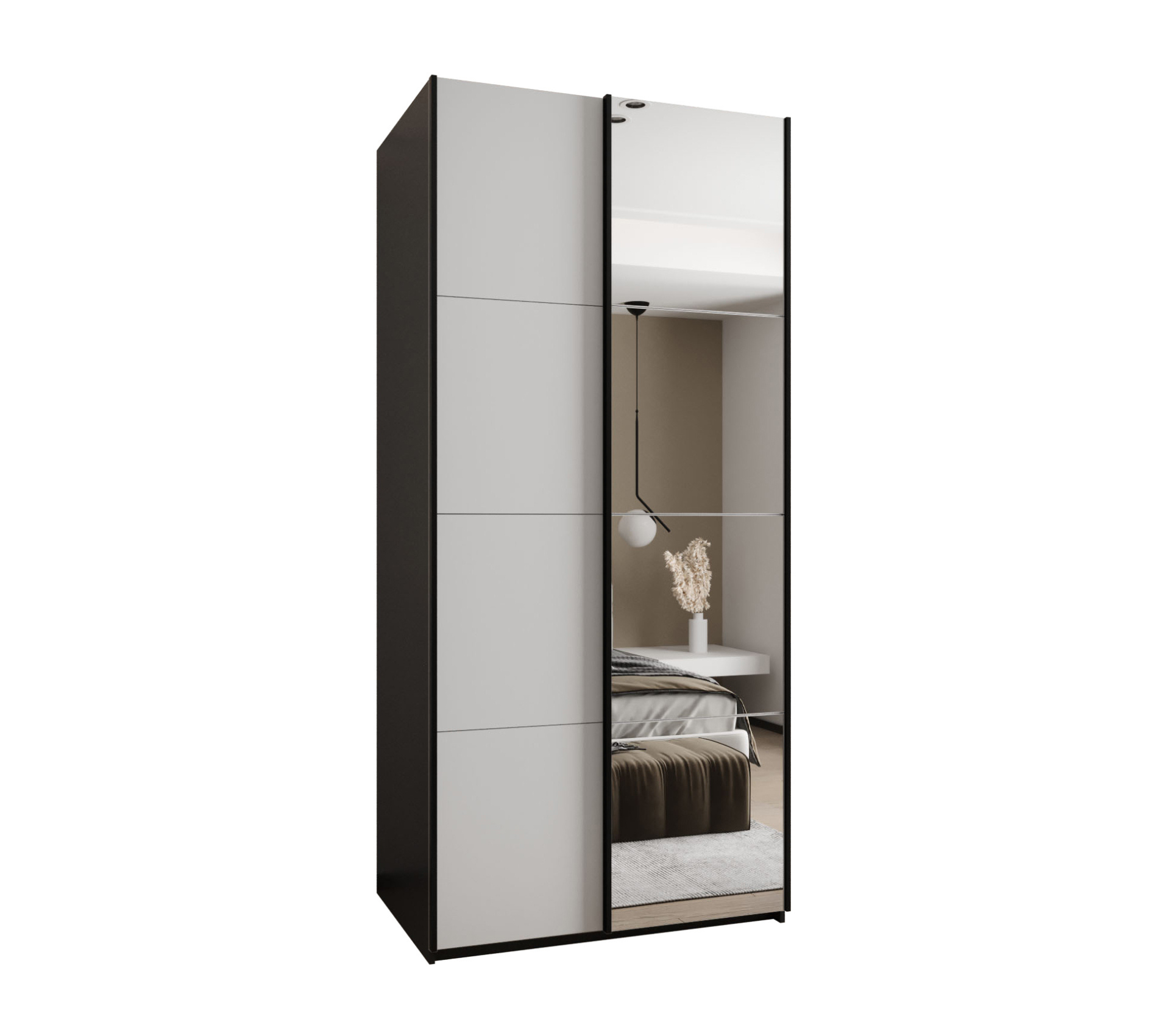 Szafa przesuwna wysoka Lux 3 110 x 64 x 245,5 cm czarny + biały + u. czarny - Abiks Meble