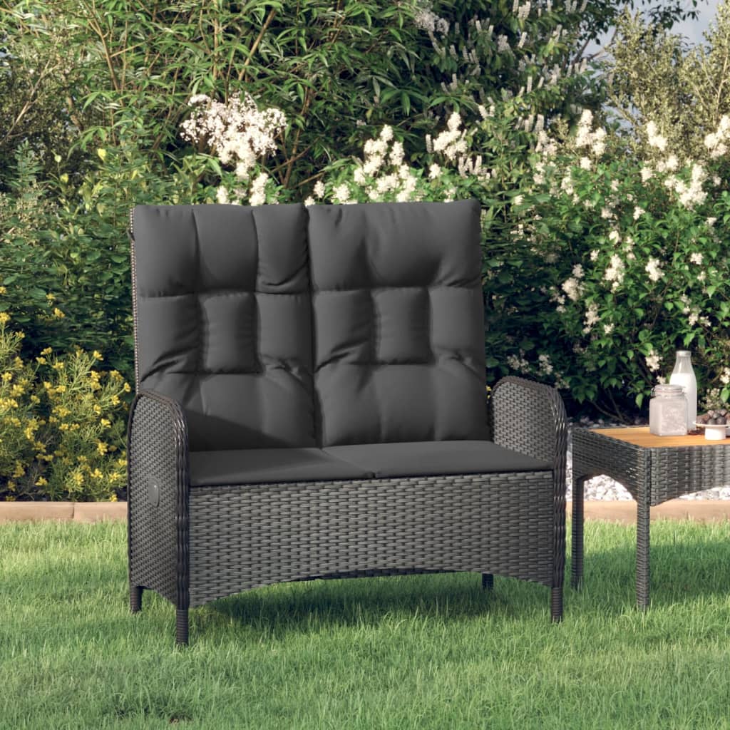 Rozkładana ławka ogrodowa, poduszki, 107 cm, rattan PE, czarna vidaXL