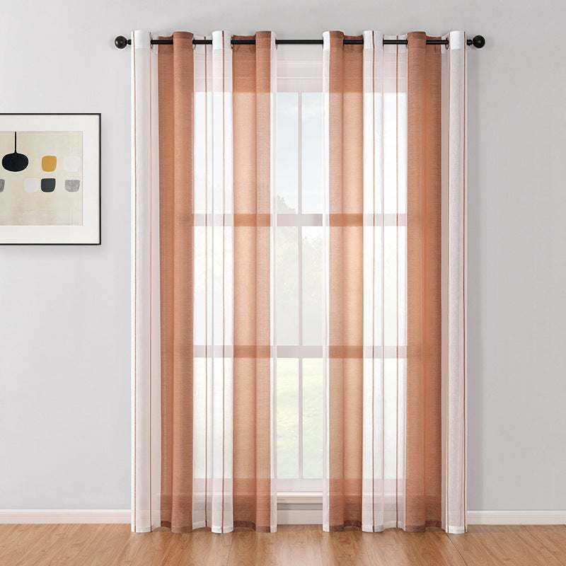 Zasłony w paski w kolorze kawy - Zestaw 2 szt. - Zasłony półprzezroczyste - 132 x 213 cm