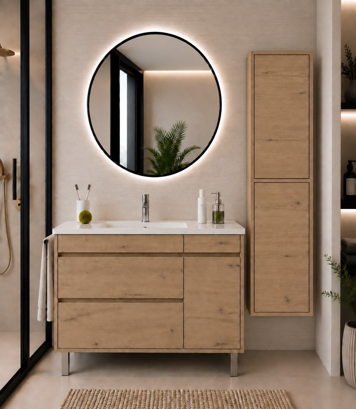 Szafka łazienkowa z umywalką ORIGENBATH CAPRERA bez lustra 70x40 cm estepa z kolumną