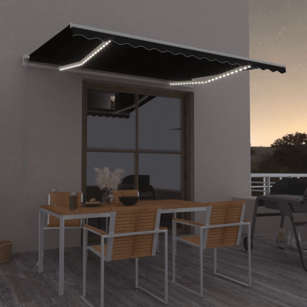 Ręcznie zwijana markiza z LED, 450x350 cm, antracytowa vidaXL