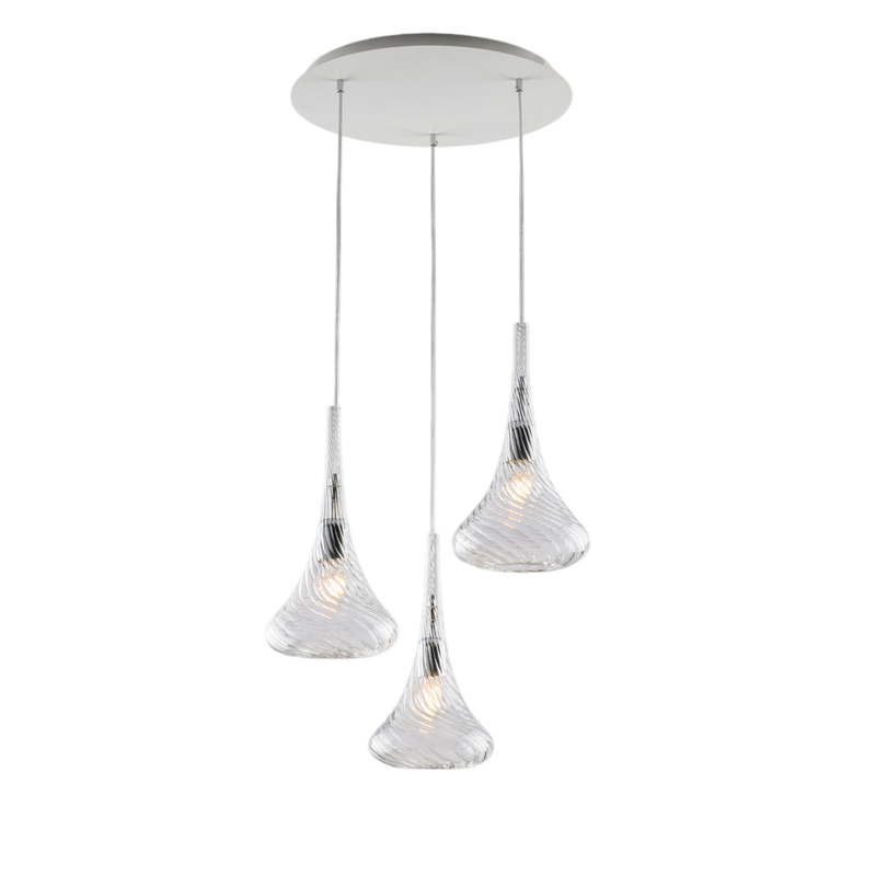 Sospensione in ferro con vetri trasparente pyrex 3 luci H.41 - MAX 141 - Ø50