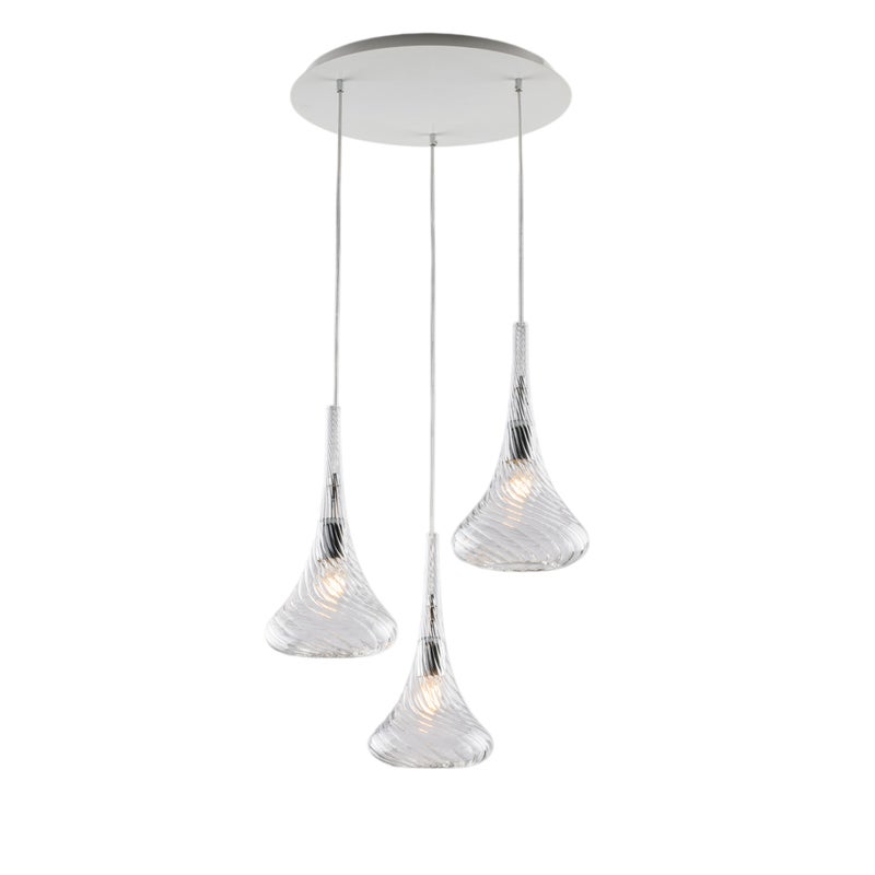 Sospensione in ferro con vetri trasparente pyrex 3 luci H.41 - MAX 141 - Ø50