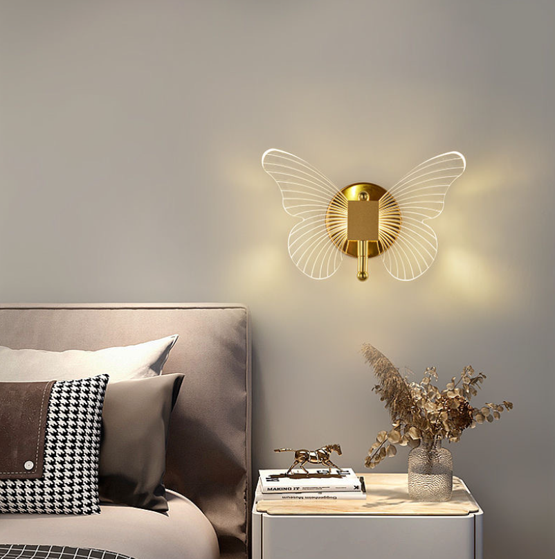 Lampa ścienna, kinkiet do sypialni, lampa sufitowa, lampka nocna, kinkiet w kształcie motyla, 12 W, regulacja jasności i barwy światła (3 odcienie)