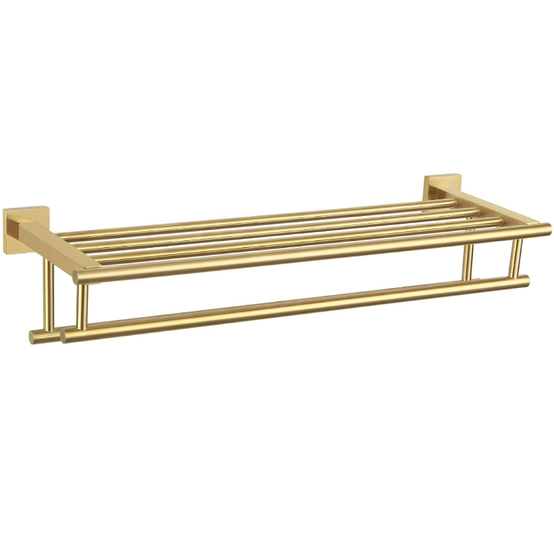 Wieszak na ręczniki łazienkowe z podwójnym drążkiem, długość 40 cm (szczotkowane złoto).