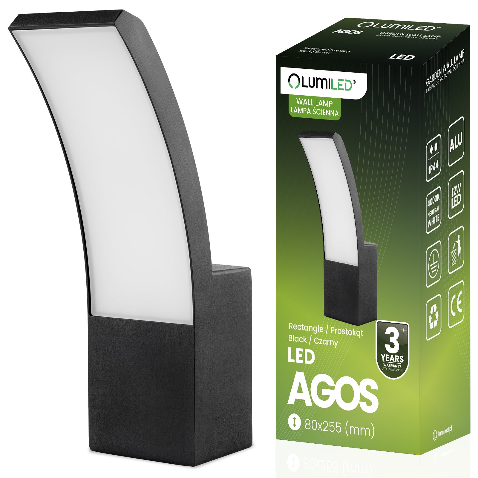 Lampa Ogrodowa Lumiled Zewnętrzna Kinkiet Elewacyjny LED 12W 4000K Neutralna biel 1 szt.