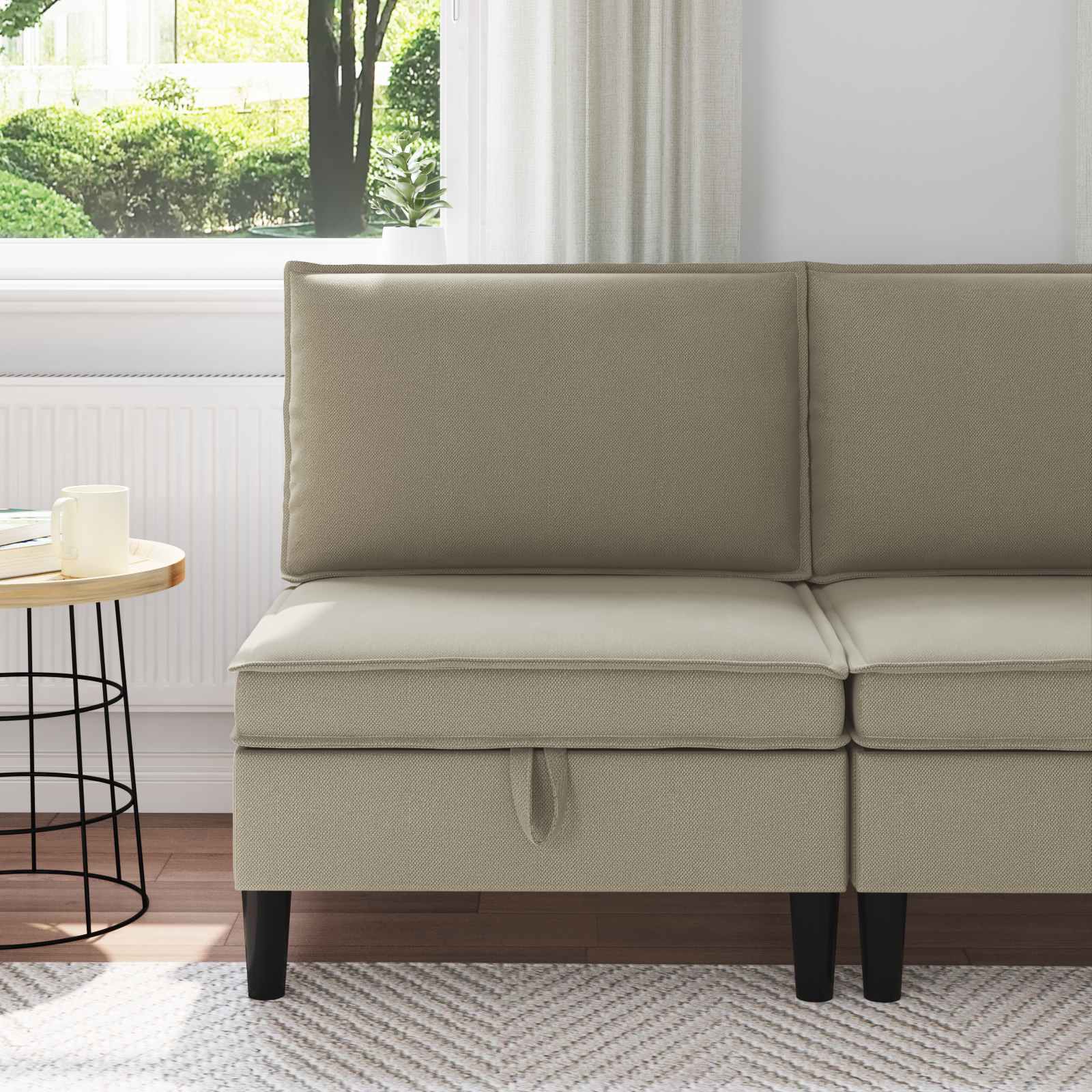 Środkowa Sofa z Przechowywaniem piaskowy Welur vidaXL