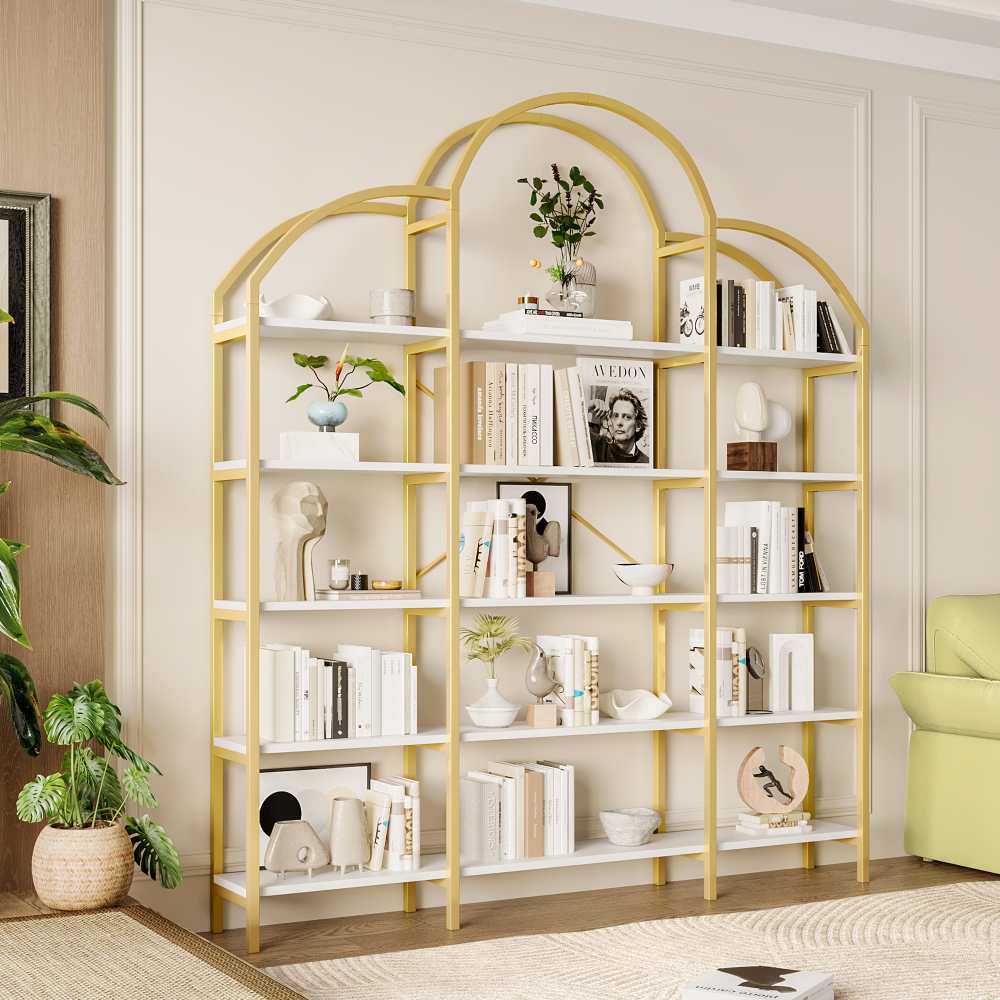 Półka 170x26x190 cm, prosty styl, stal + MDF, 5 poziomów, wyjątkowy kształt chmurki, łatwa w montażu i czyszczeniu, złoto + biel