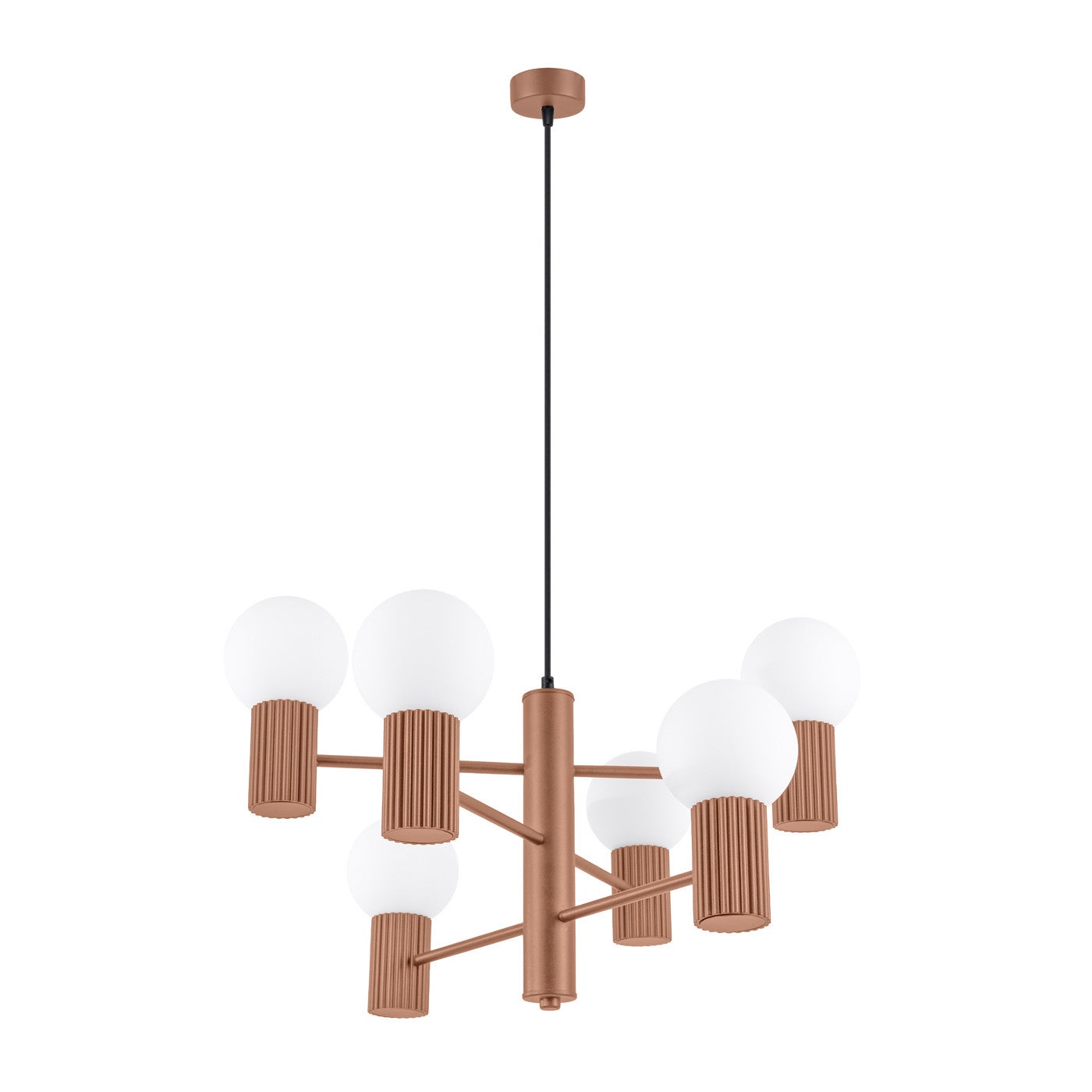 Żyrandol nowoczesny mocca ryflowane korpusy szklane białe kule 6xG9 8W HALO Sollux Lighting