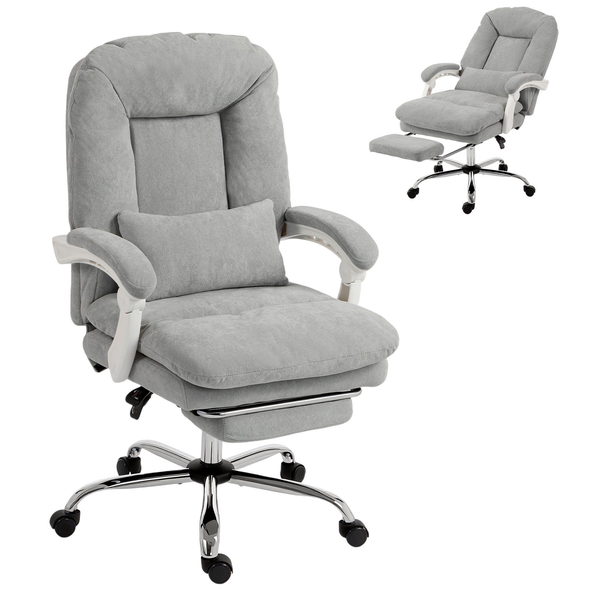 Ergonomiczny fotel biurowy, fotel biurowy z odchylanym oparciem lędźwiowym, z aksamitną tapicerką, regulowaną wysokością, jasnoszary