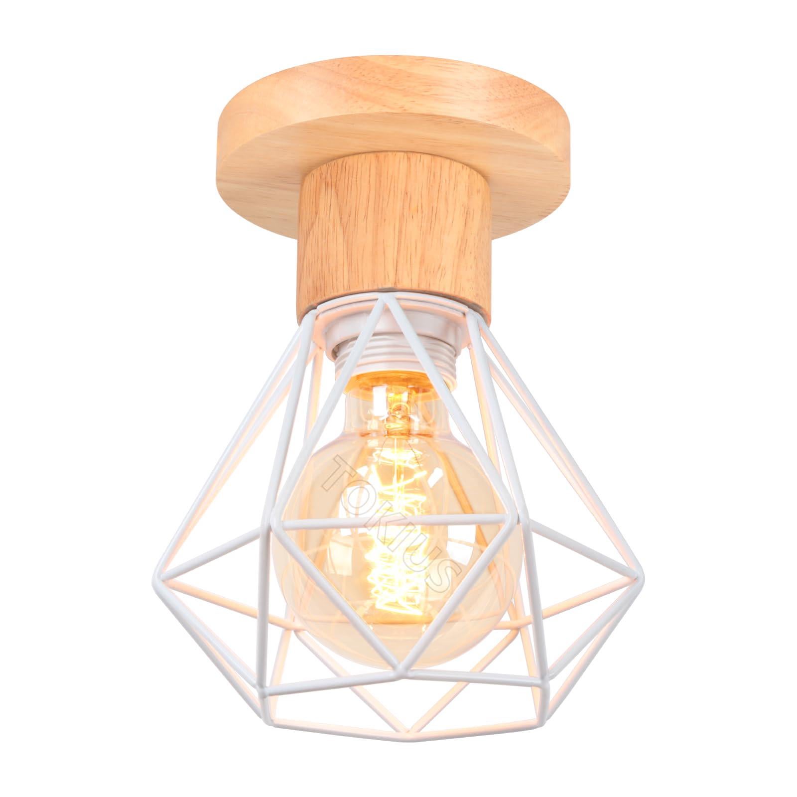 Lampa sufitowa w stylu vintage industrial, żyrandol retro z metalu i drewna, Ø160 mm, z abażurem E27 do salonu, kuchni, sypialni (1 sztuka)