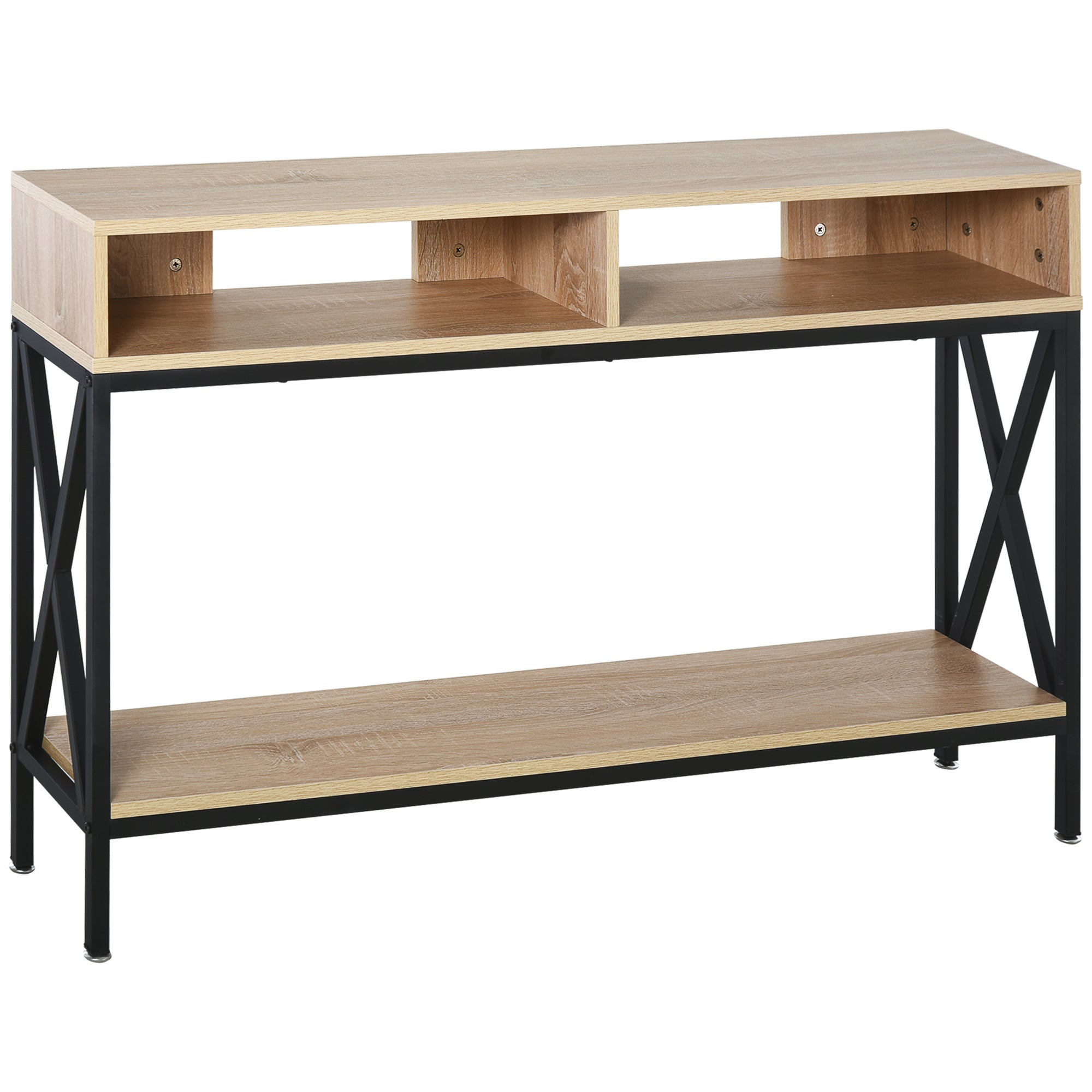 Industrialna wielowarstwowa konsola przedpokój 120 x 23.5 x 75 cm drewno dębowe
