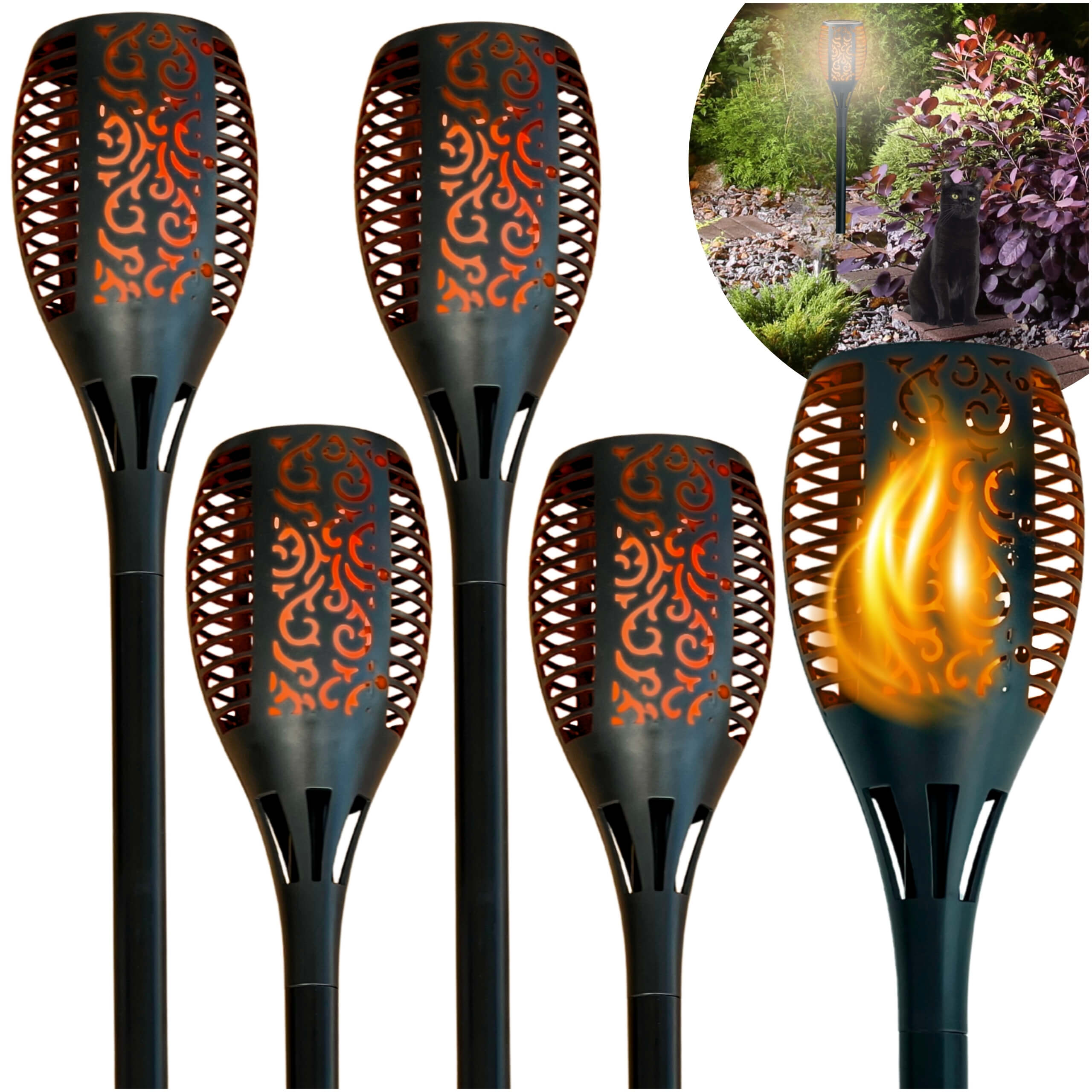 Zestaw 4x Lampa Solarna Pochodnia 33 LED, Ogrodowa Wbijana Latarnia Płomień