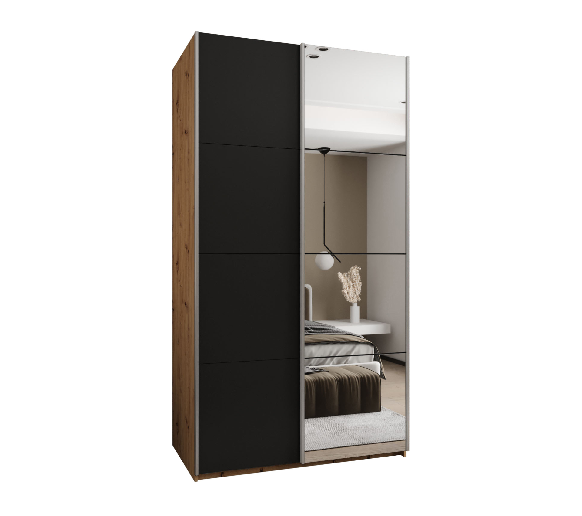 Szafa przesuwna wysoka Lux 3 130 x 64 x 245,5 cm artisan + czarny + u. srebrny - Abiks Meble