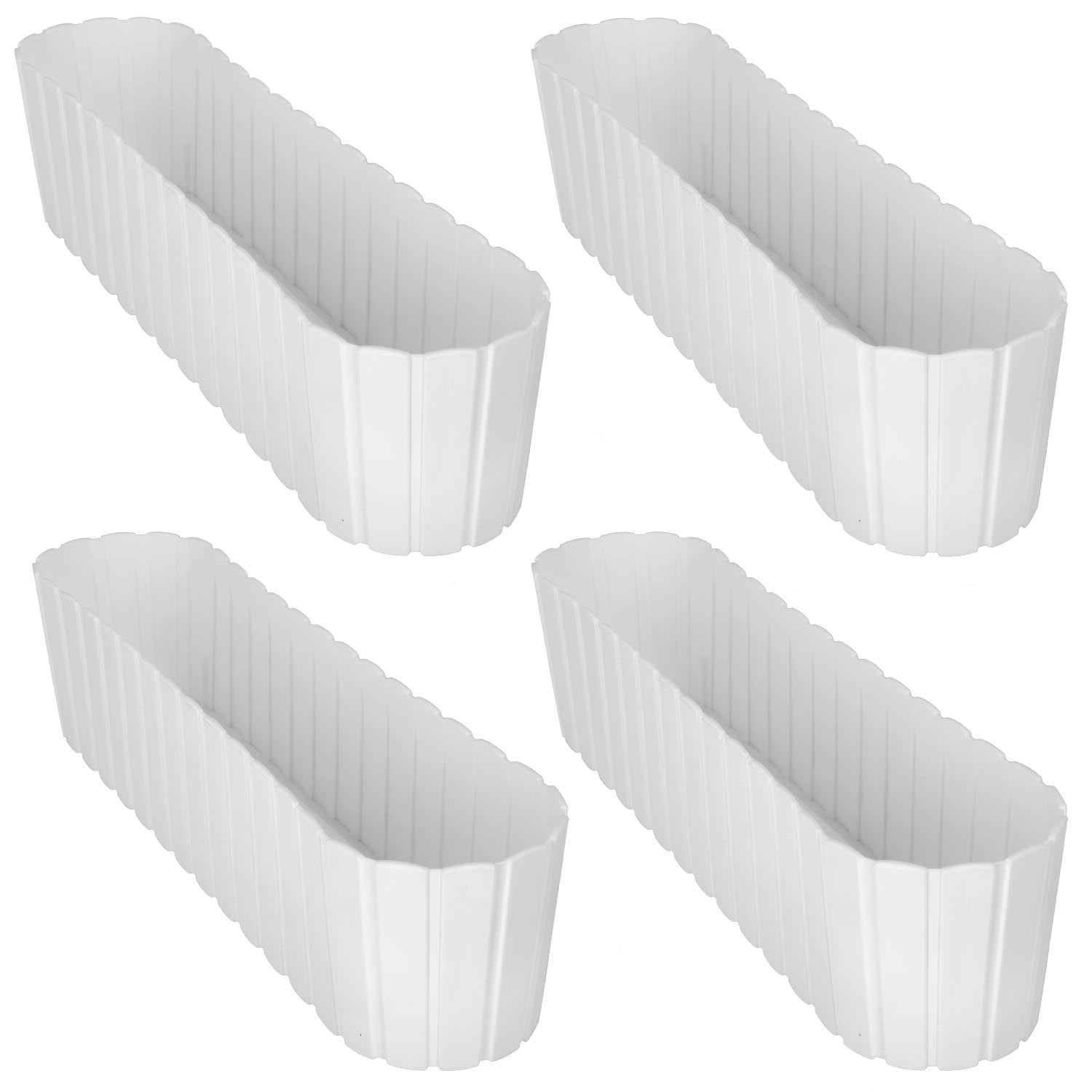 4 szt. Doniczka Skrzynka Balkonowa - 60 x 14 x 13 cm - Skrzynia Plastikowa na Kwiatki - Donica Owalna na Balkon - Rustykalna - Biały KOTARBAU