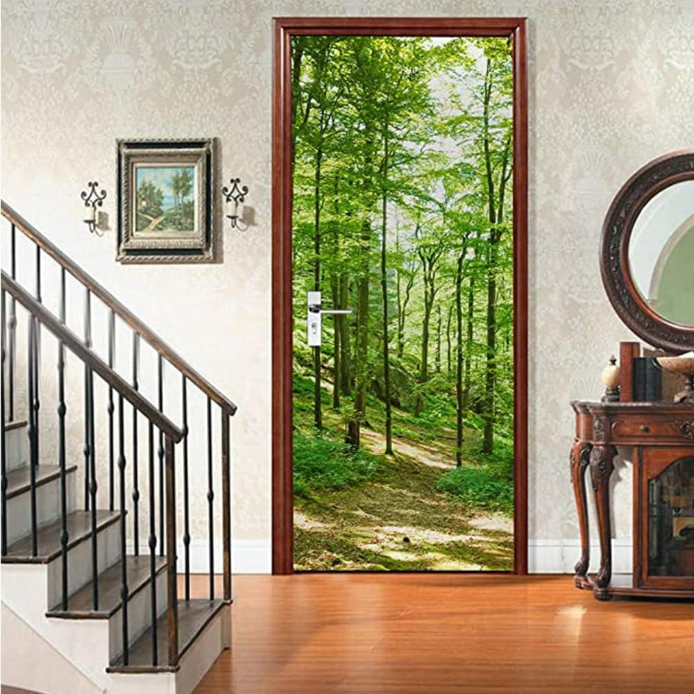 Naklejka na drzwi z efektem 3D, dekoracyjna naklejka ścienna z PVC do salonu, kuchni, sypialni, łazienki, na tapetę (77 x 200 cm)
