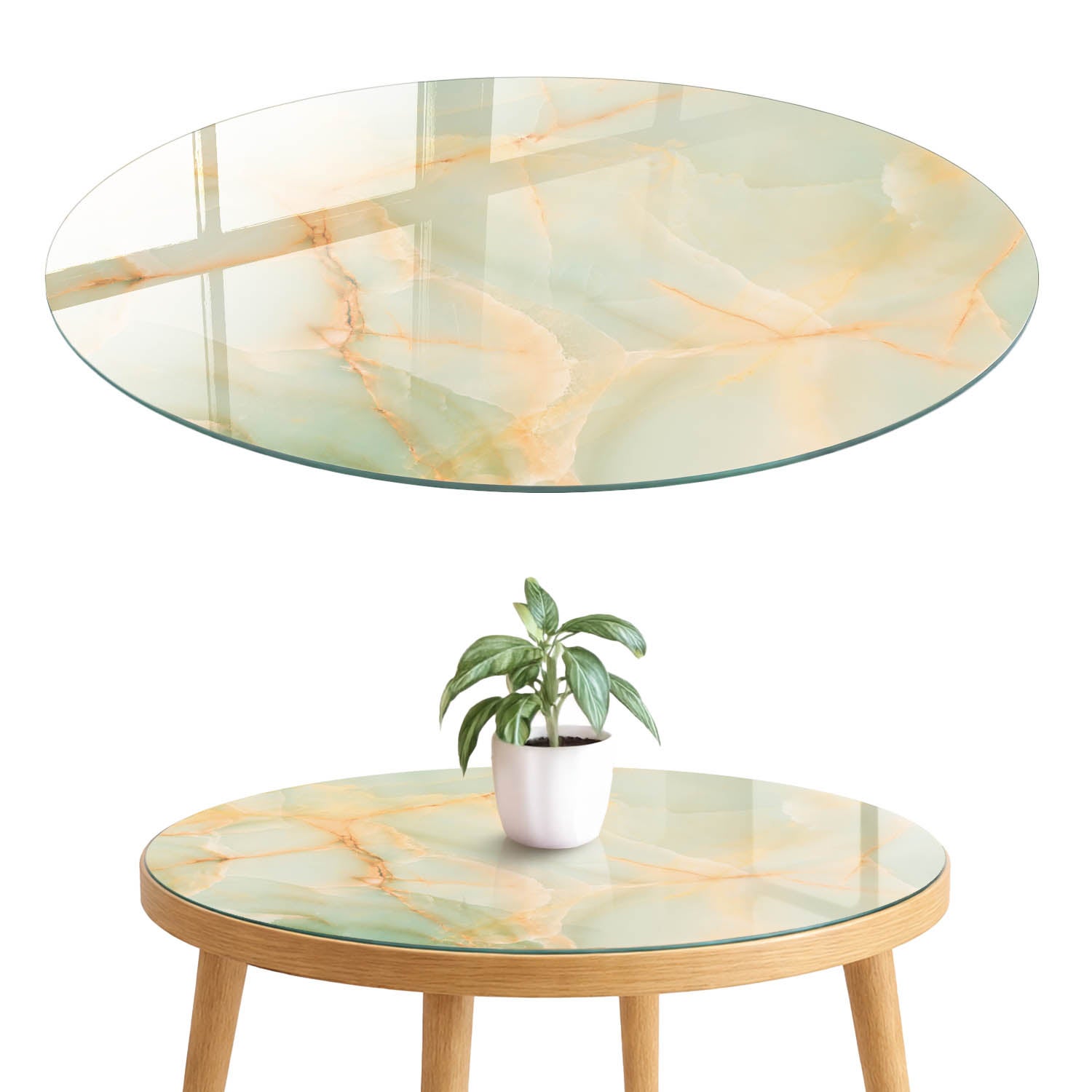 Hartowany blat szklany z printem - stylowa osłona zniszczonego lub starego blatu fi90 cm Naturalna elegancja