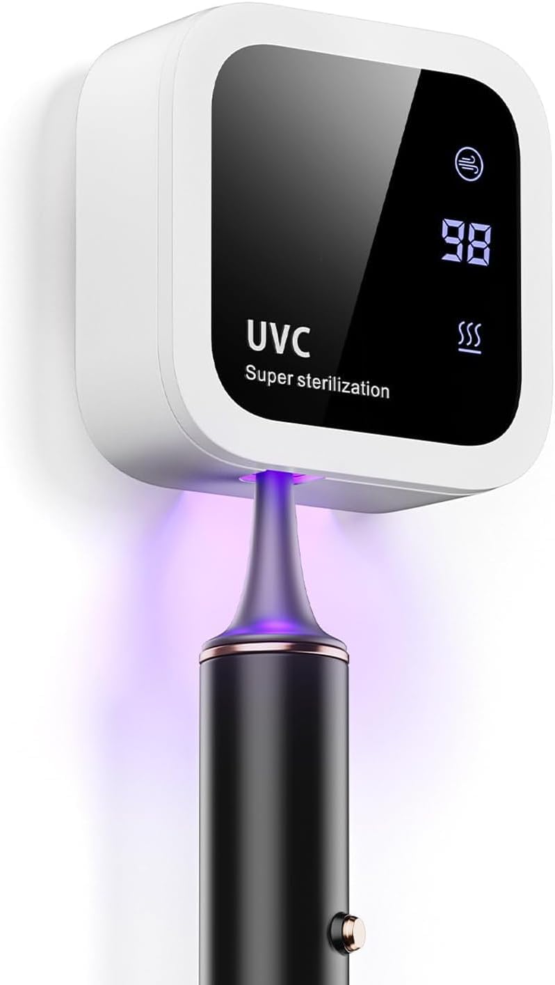 Podwójny sterylizator szczoteczek do zębów UV-C i UV-A, uchwyt ścienny na szczoteczki z funkcją suszenia na powietrzu, Ideal (biały)