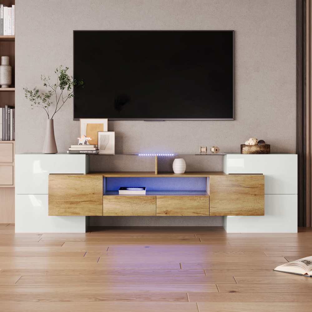Nowoczesna szafka RTV z oświetleniem LED, 200 cm, duża przestrzeń do przechowywania, idealna do salonu