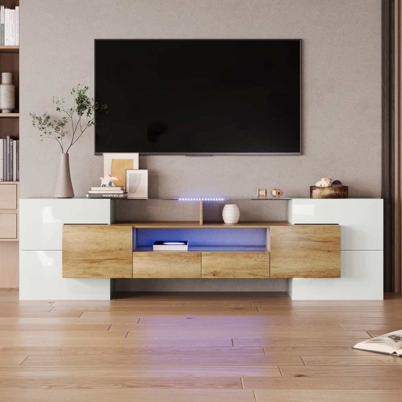 Nowoczesna szafka RTV z oświetleniem LED, 200 cm, duża przestrzeń do przechowywania, idealna do salonu
